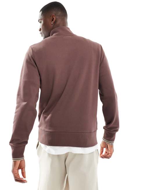 Fred Perry half zip sweatshirt in brown | ASOS