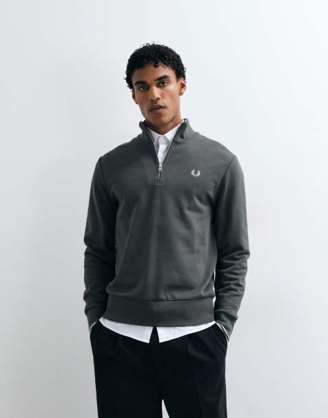 Fred Perry half zip sweatshirt in dark charcoal grey - view 1