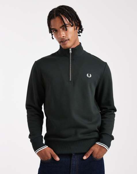 Fred Perry half zip sweatshirt in dark green - view 1