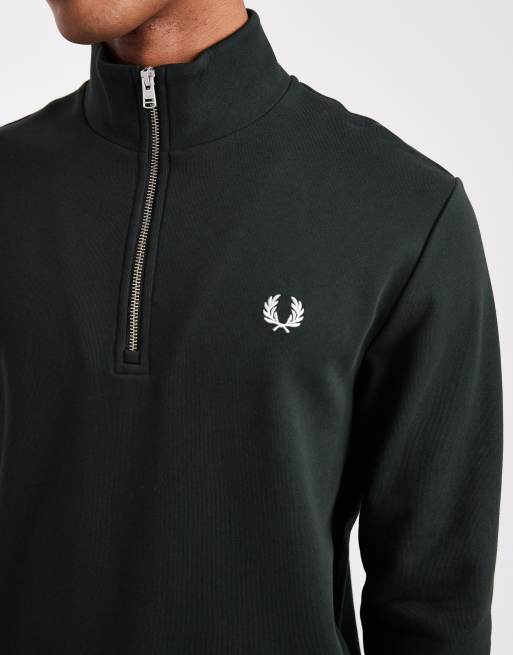 超美品　FRED PERRY Half Zip Sweatshirt Half Zip Sweatshirt - Nightgreen / Ocean | Men's Sweatshirts