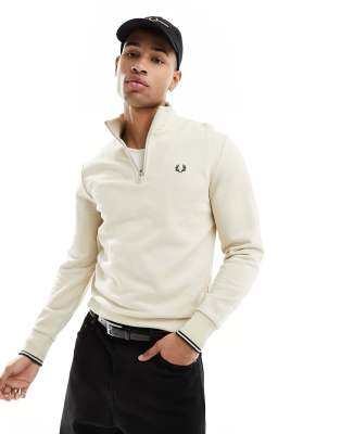 Fred Perry half zip sweatshirt in ecru