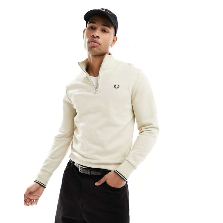 Fred Perry half zip sweatshirt in ecru