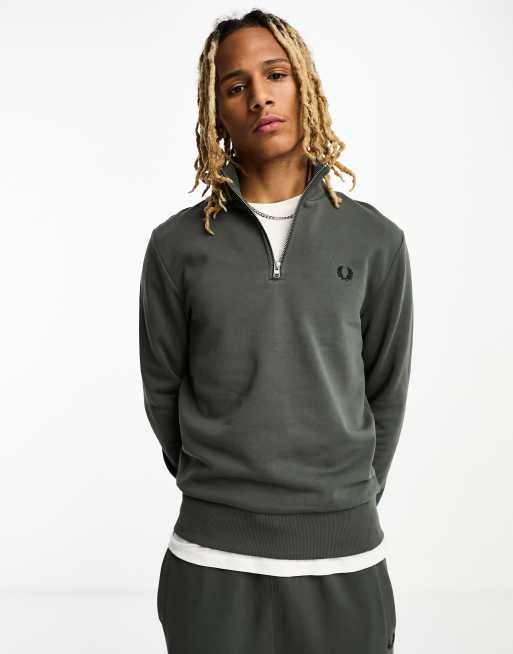 Fred Perry half zip sweatshirt in field green | ASOS