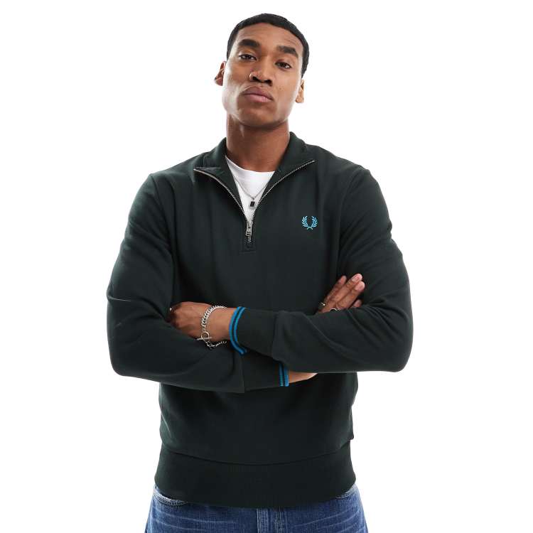 Fred Perry half zip sweatshirt in forest green | ASOS