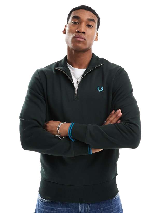 Fred Perry half zip sweatshirt in forest green | ASOS
