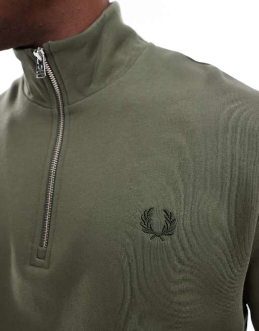 Fred Perry Half Zip Sweatshirt Laurel Wreath Green Size Size M