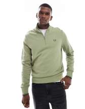 FRED PERRY☆ Half Zip Sweatshirt OLIVE MINT Fred Perry Half Zip Sweatshirt - Olive Mint | The Cream Store