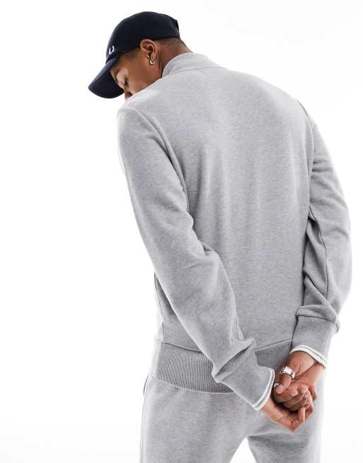 Fred perry embroidered panel half zip sweat in grey sale