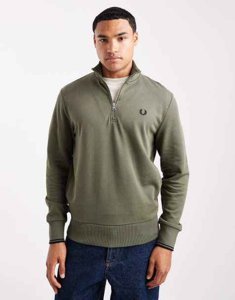 Fred Perry half zip sweatshirt in khaki - view 1