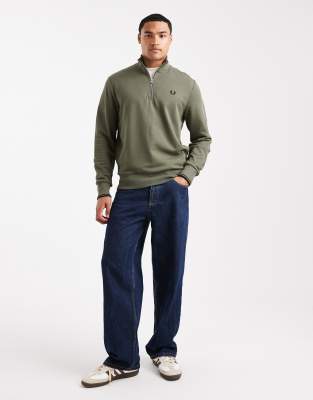 Fred Perry Half Zip Sweatshirt In Green