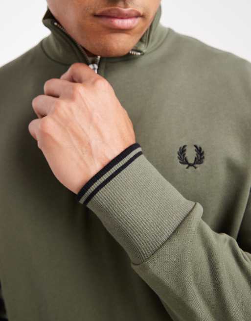 Fred Perry half zip sweatshirt in khaki, 5 of 5
