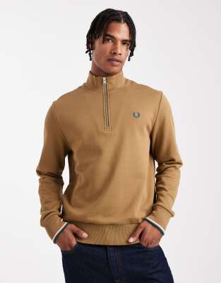 Fred Perry Half Zip Sweatshirt In Brown