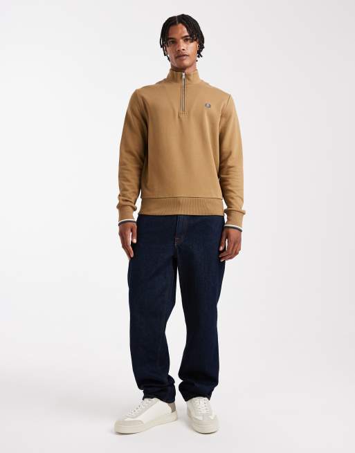 Fred Perry half zip sweatshirt in khaki | ASOS