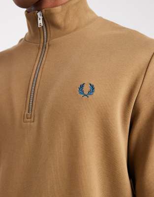 Fred Perry half zip sweatshirt in khaki | ASOS