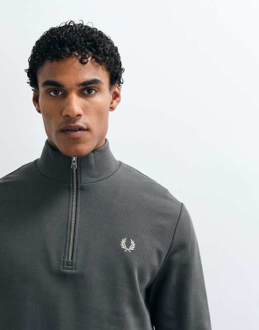 Fred Perry half zip sweatshirt in khaki, 2 of 5