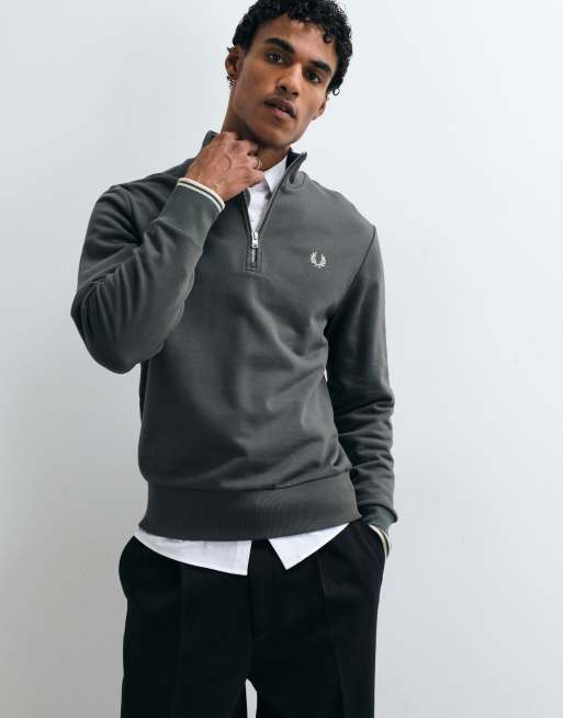 Fred Perry half zip sweatshirt in khaki, 5 of 5