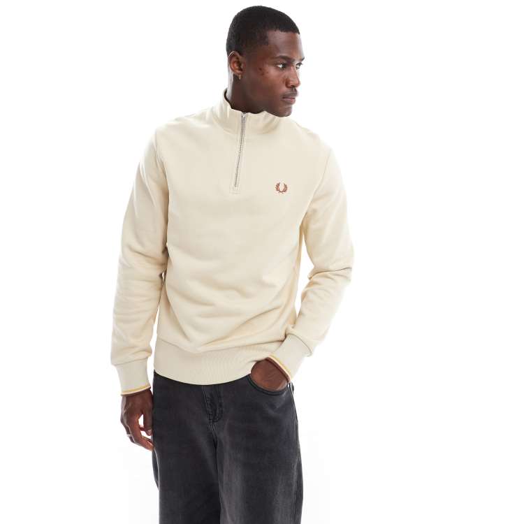 Fred Perry half zip sweatshirt in light beige | ASOS