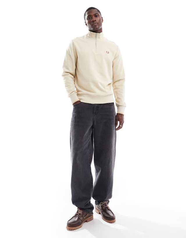 Fred Perry half zip sweatshirt in light beige | ASOS