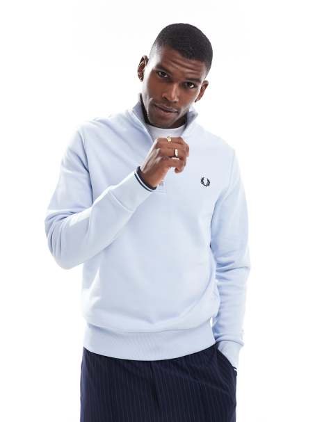Fred Perry half zip sweatshirt in light blue - view 1