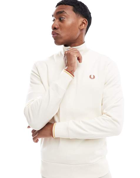 Fred Perry half zip sweatshirt in off white - view 1