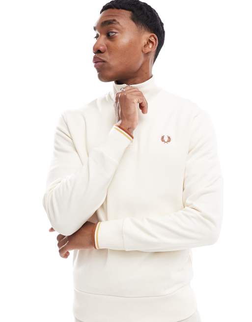 Fred Perry Half Zip Sweatshirt in Off White