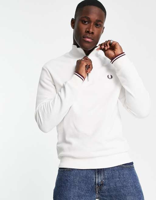 Fred Perry half zip sweatshirt in white