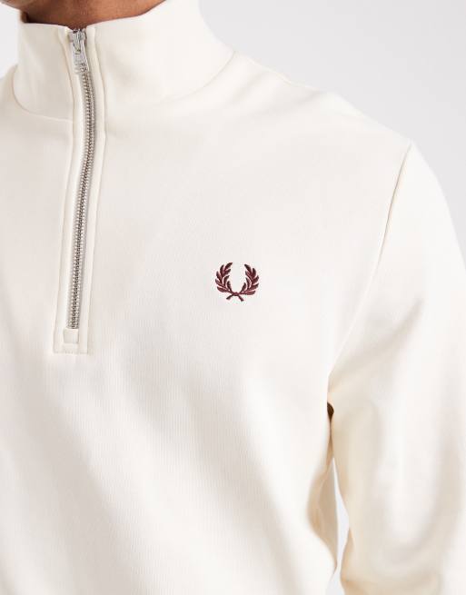 Fred Perry half zip sweatshirt in white