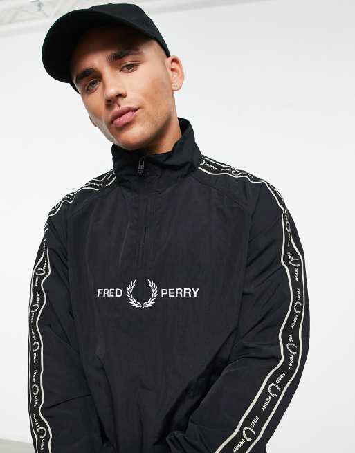 Fred Perry half zip taped shell jacket in black ASOS