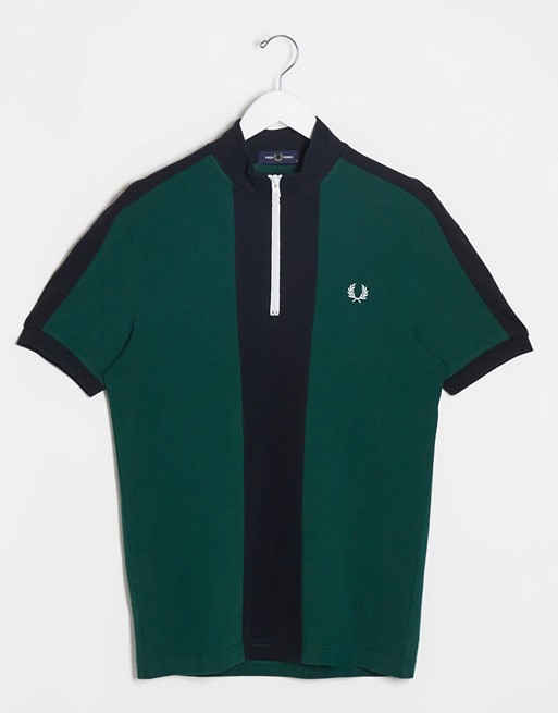 Fred Perry half zip vertical stripe polo in green with black