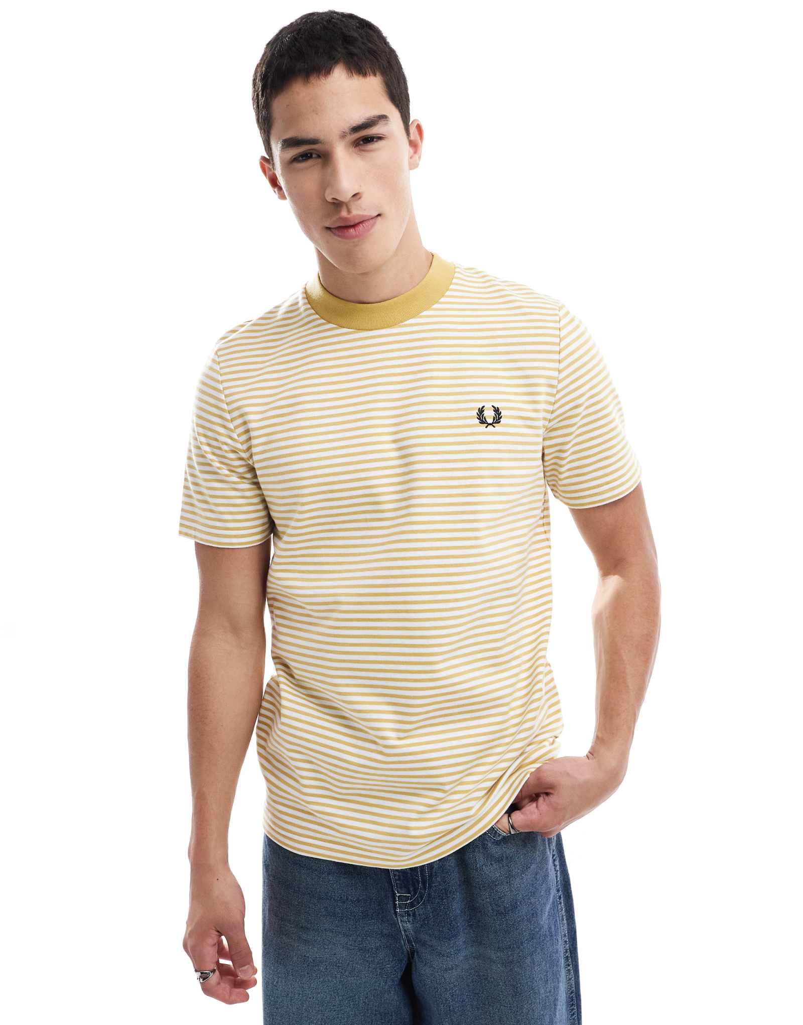 Футболка в полоску с логотипом Fred Perry heavy weight желтого цвета