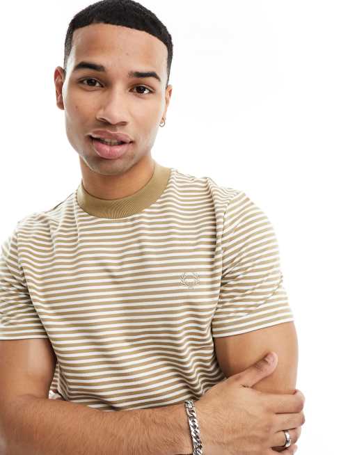 Fred Perry heavy weight stripe T-shirt in beige