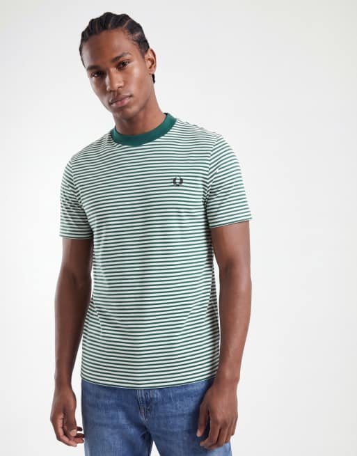 Fred Perry heavy weight stripe t-shirt in green and white, 3 of 5