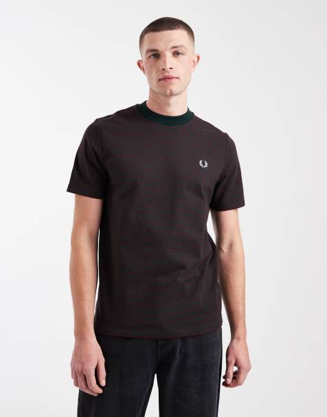 Fred Perry heavyweight fine stripe logo t-shirt in brown - view 1