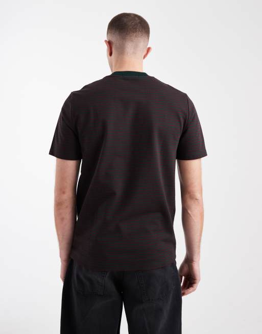 Fred Perry heavyweight fine stripe logo t-shirt in brown, 3 of 5