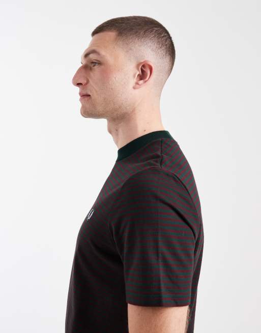 Fred Perry heavyweight fine stripe logo t-shirt in brown, 4 of 5