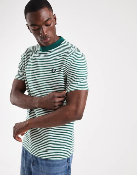 Fred Perry heavyweight stripe t-shirt in green and white - view 1