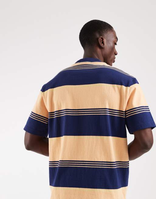 Fred Perry heavyweight stripe t-shirt in peach and navy, 5 of 5