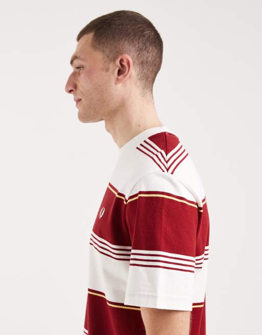 Fred Perry heavyweight striped logo t-shirt in red and white, 5 of 5