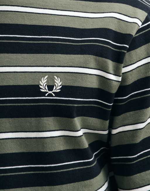 Fred Perry heavyweight striped t-shirt in black and khaki, 4 of 5