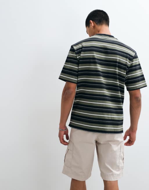 Fred Perry heavyweight striped t-shirt in black and khaki, 5 of 5