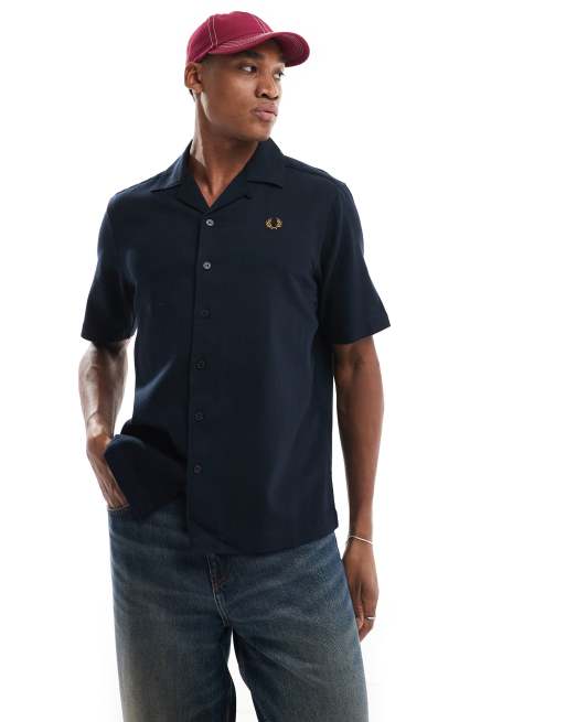 Fred Perry – Hemd aus Pikee in Navy mit Reverskragen