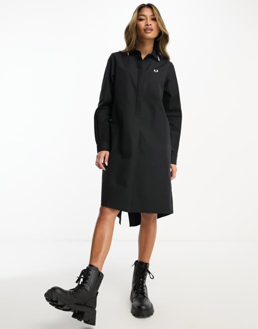 Fred Perry – Hemdblusenkleid in Schwarz mit Schwalbenschwanz-Design