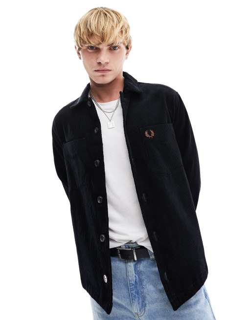 Fred Perry – Hemdjacke aus Cord in Schwarz 