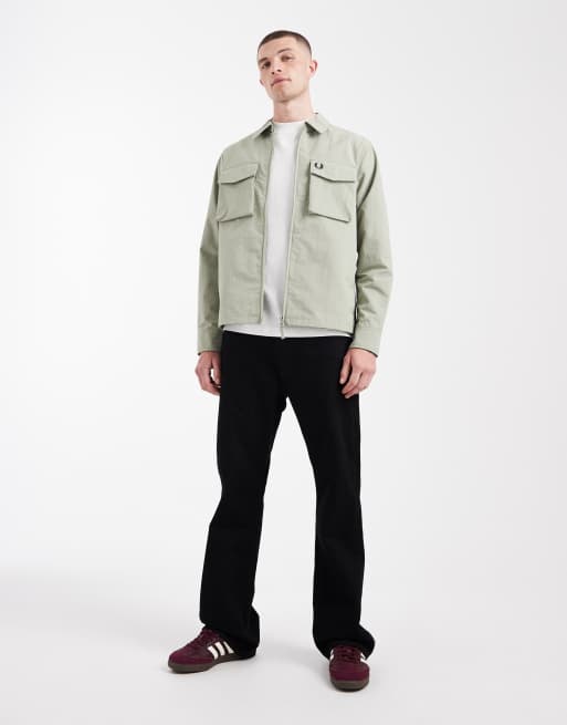 Fred Perry – Hemdjacke aus Ripstop in Blassgrün mit Logo und Tasche, 2 von 5