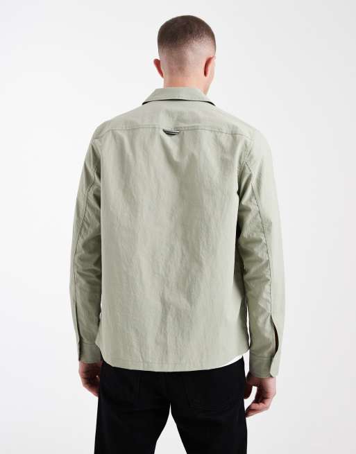 Fred Perry – Hemdjacke aus Ripstop in Blassgrün mit Logo und Tasche, 3 von 5
