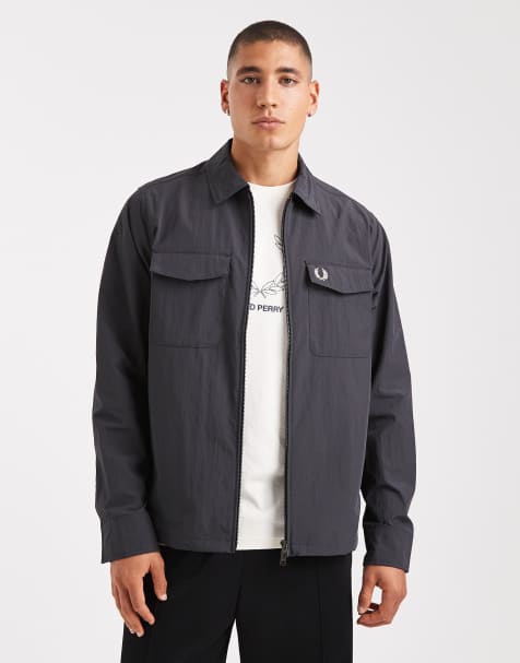 Fred Perry – Hemdjacke in Grau mit durchgehendem Reißverschluss - view 1