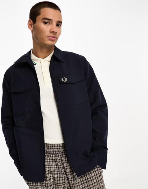 Fred Perry – Hemdjacke in Marineblau mit Reißverschluss