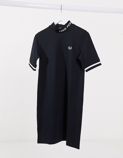 Fred Perry high neck dress with logo in black