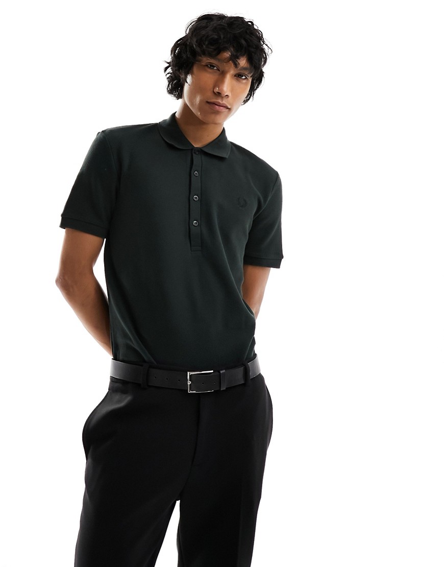 Fred Perry honeycomb cotton polo shirt in night green