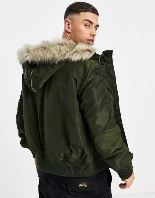 faux fur trim hooded bomber jacket